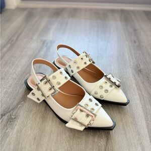SHEIN White Studded Slingback Flats